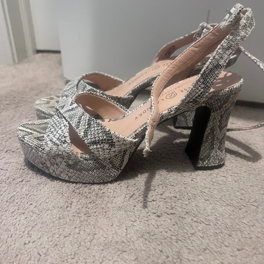 Chinese Laundry Snake-Print Platform Sandals in Black and White - Picture 2 of 5